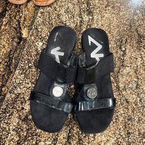 Black Slide Sandals with Silver Logo